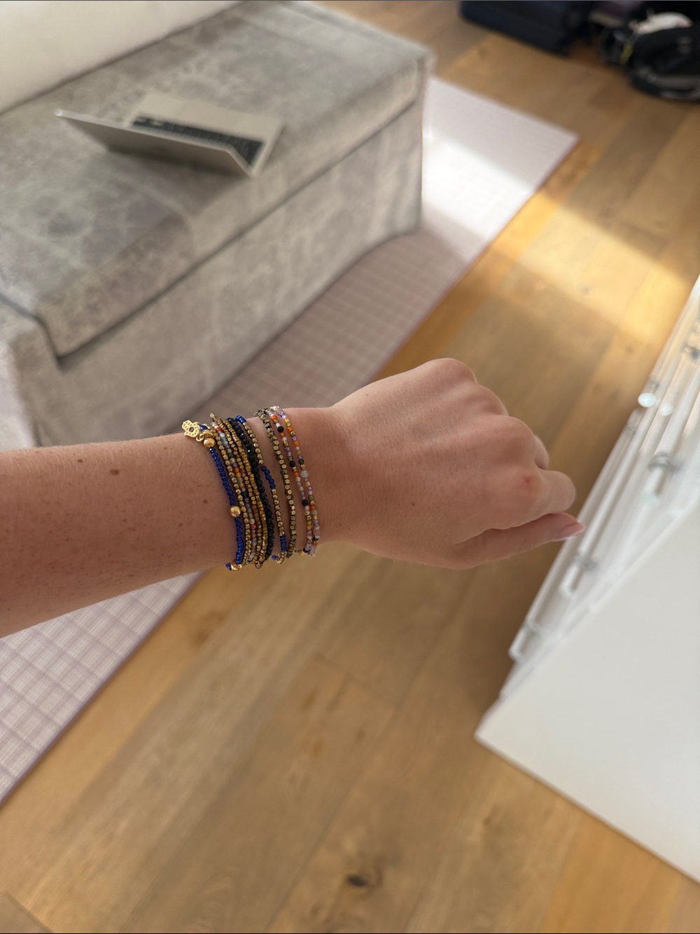 Gold and Navy Beaded Stackable Bracelet Set